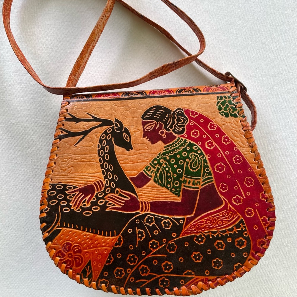 Handpainted leather bag from India
